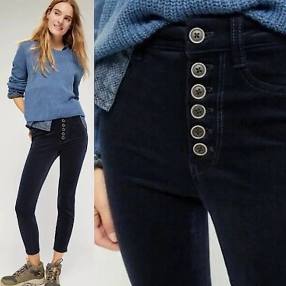 Anthropologie Pilcro Womens Navy Blue High-Rise Corduroy Velvet Pants Sz 30 2598 - Picture 2 of 14